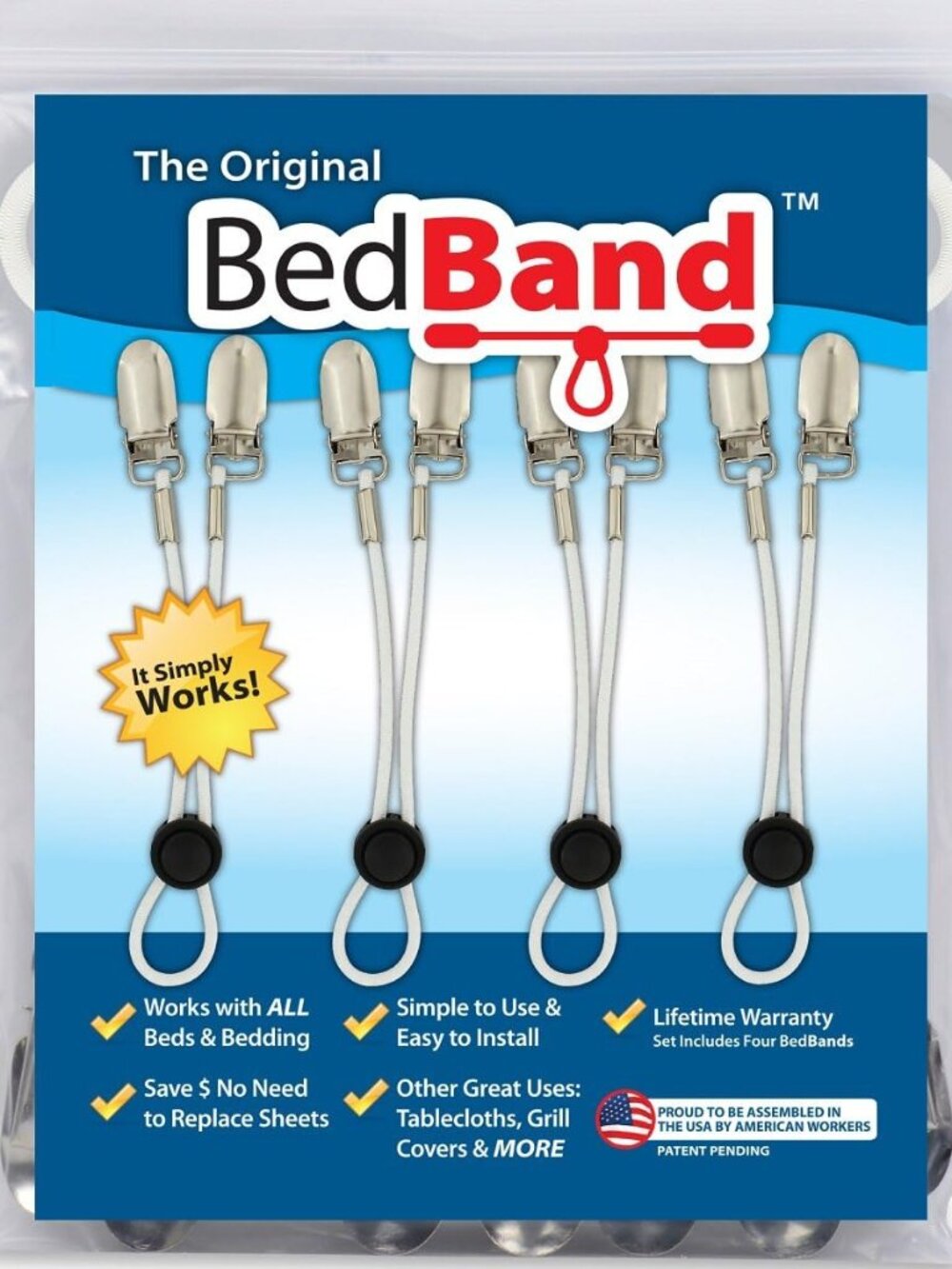 White. Original Bed Sheet Holder Straps 1 Pack - Company- Sheet Grippers Suspen